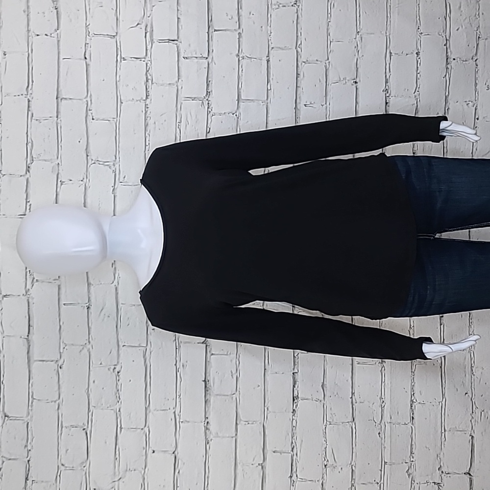 Ann Taylor Loft Vintage Relaxed Soft Cotton Long Sleeve Scoop Neck Tee in Black